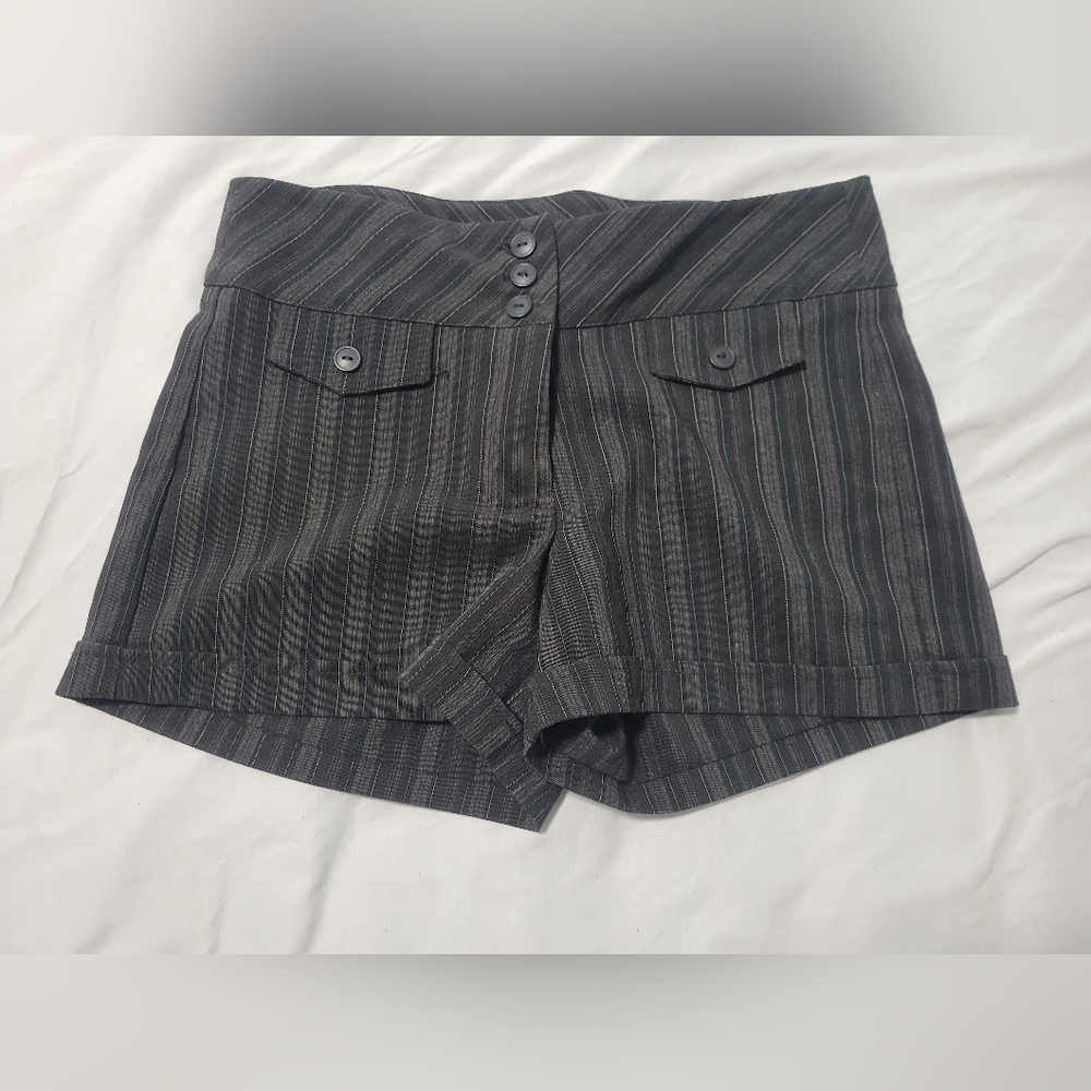 High Waist Striped Black Shorts